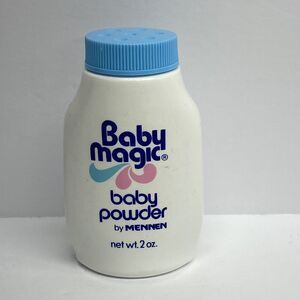 Vintage Baby Magic BABY POWDER by MENNEN 2 oz Talc 70s 80s Embossed Bottle